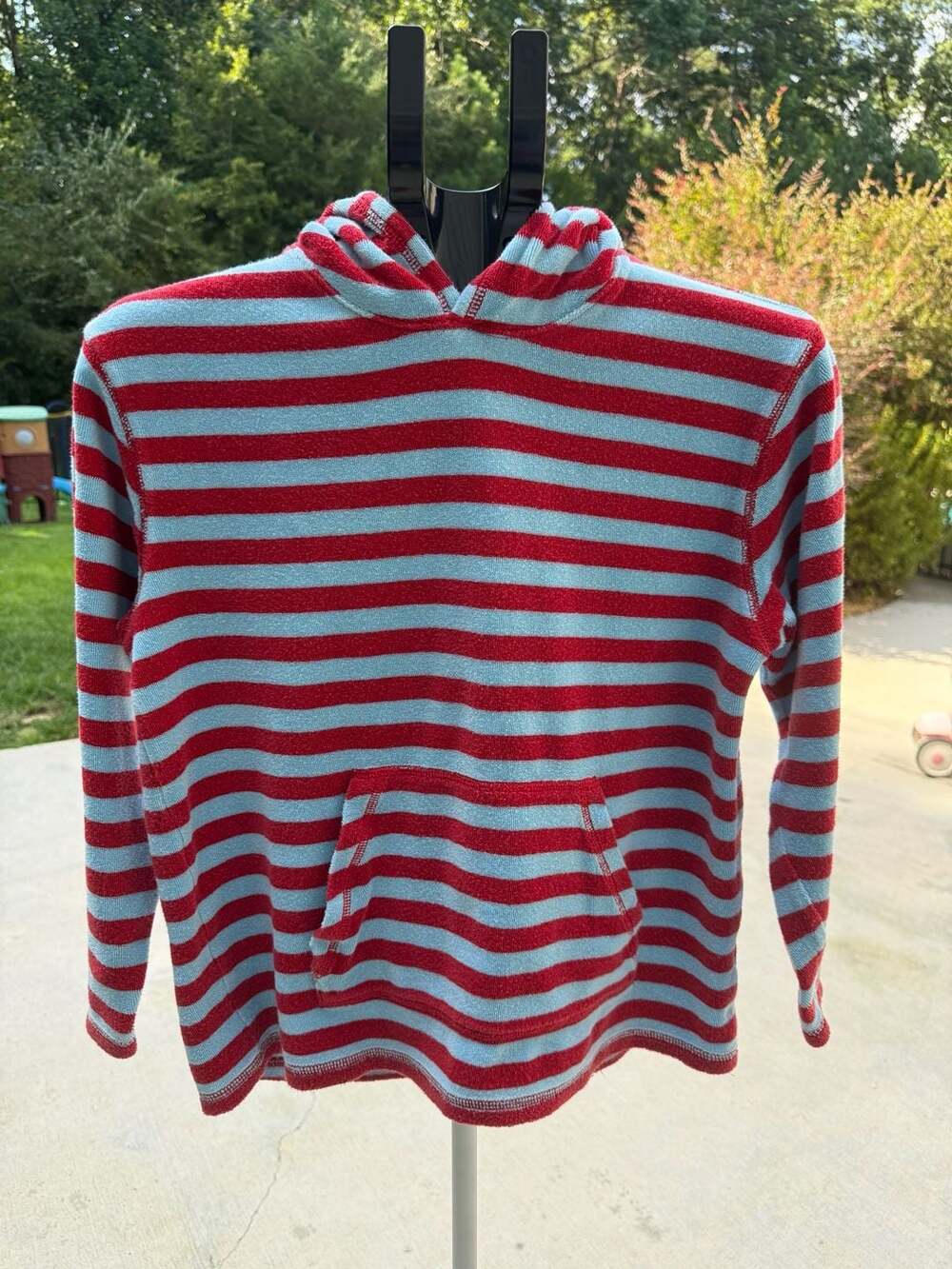 Mini Boden Red and Blue Striped Terry Cloth Hoodie Size 11-12Y
